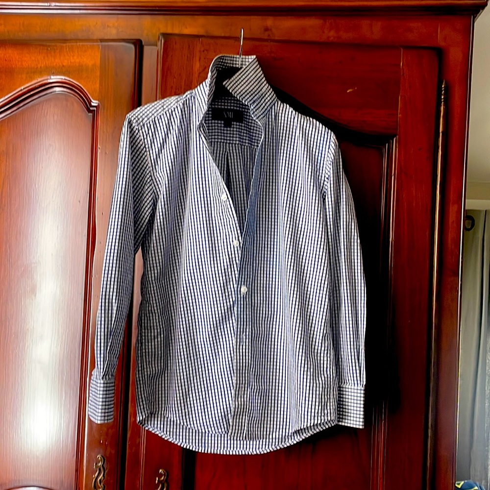 Boys Sz 8  XMI dress shirt , blue and white check